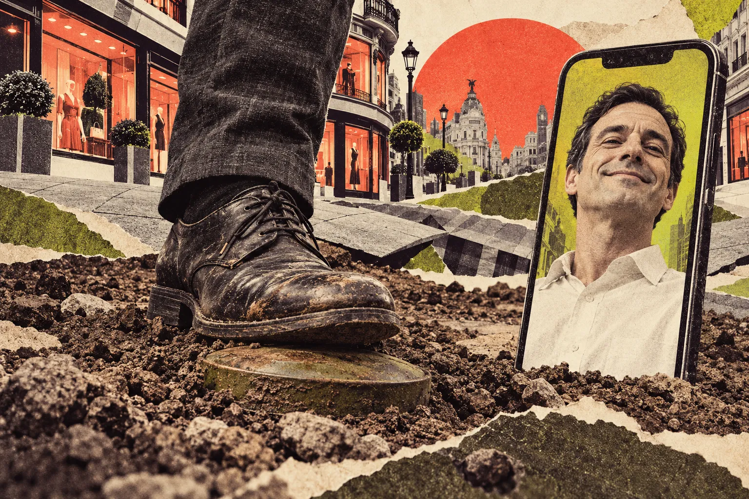 Un zapato sobre una mina y una sonrisa en una pantalla: la distancia entre la vida y su imagen pública.